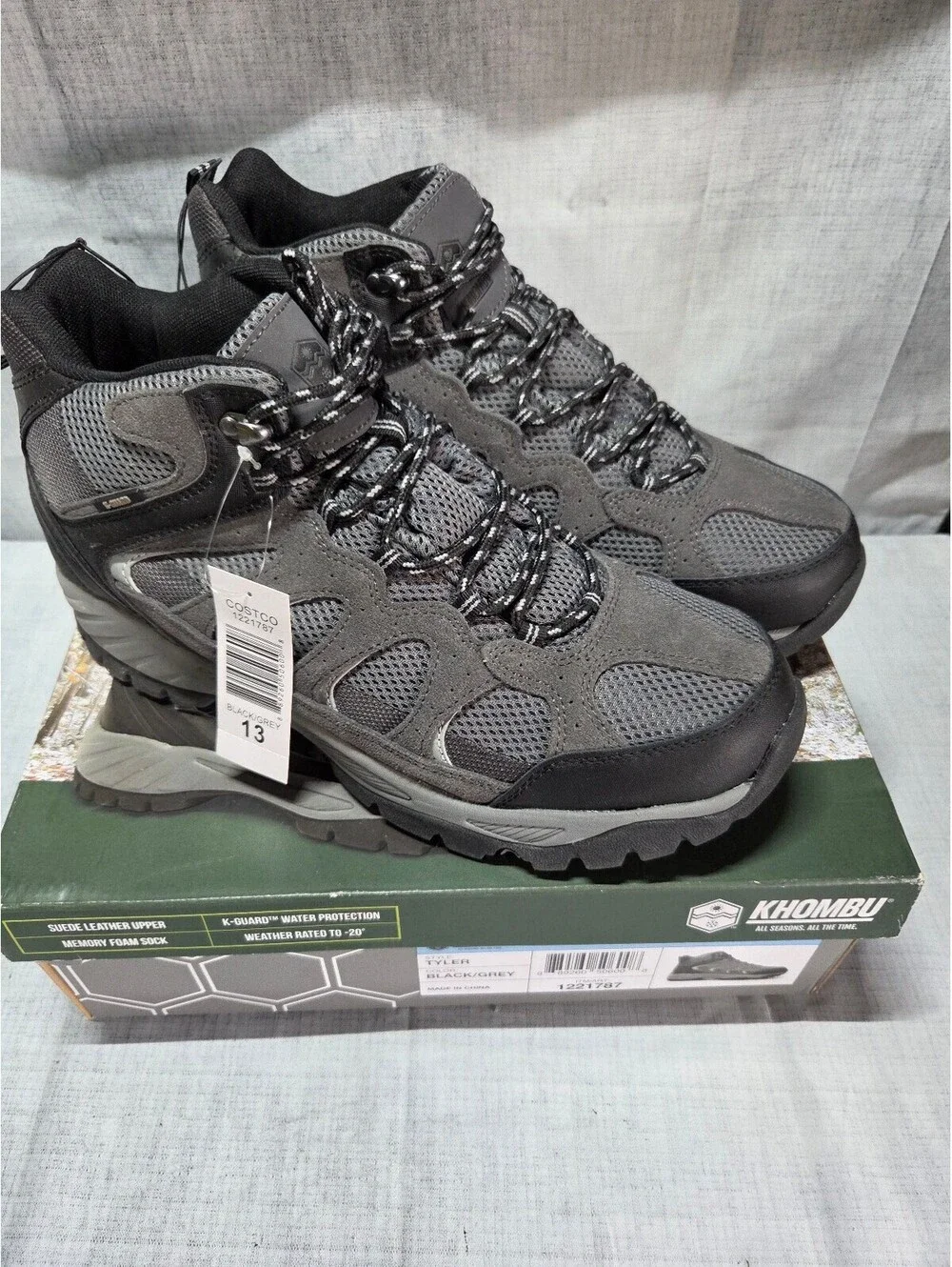 Khombu Tyler Men's Hiking Boots Black/Grey Size 13